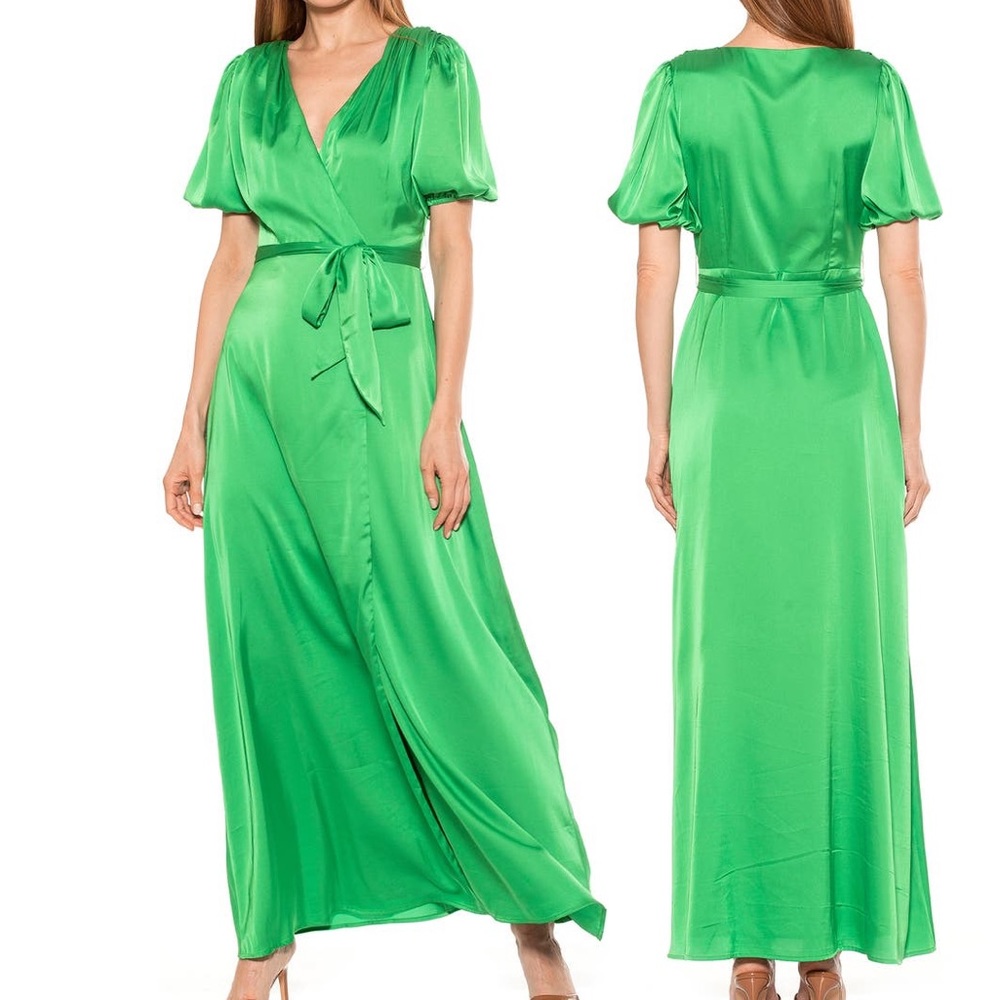 NWT Alexia Admor Mikayla Wrap Dress Green Satin